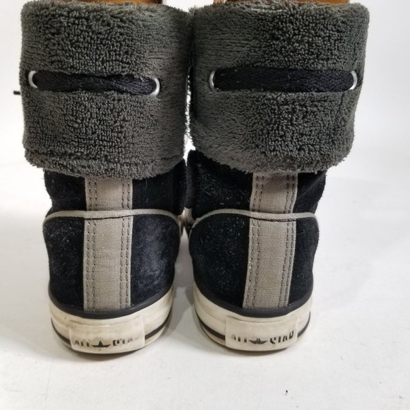 Converse High Top Ankle Boot Black Cuffed Fur Zip Chuck Taylor 12 Junior - Picture 5 of 15